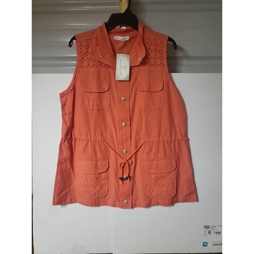 Keren Hart Coral Cotton Linen Eyelet Snap Front‎ Vest Size MEDIUM